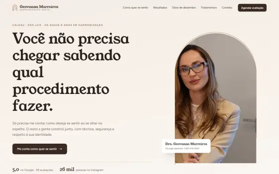 Site Dra. Geovanna Marreiros, harmonização facial