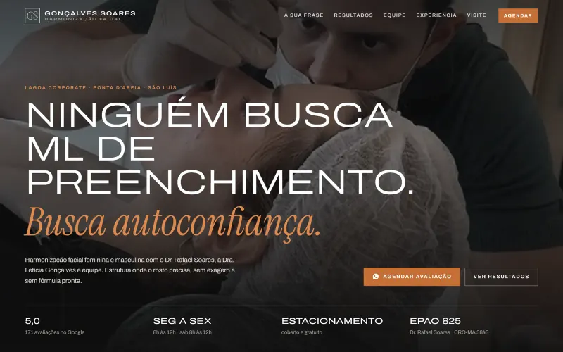 Página inicial do site GS Clínica, harmonização facial