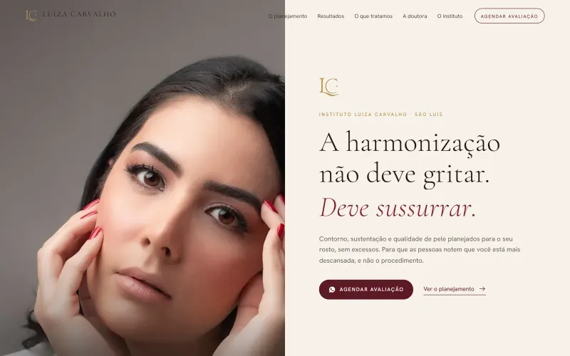 Página inicial do site Dra. Luiza Carvalho, harmonização facial