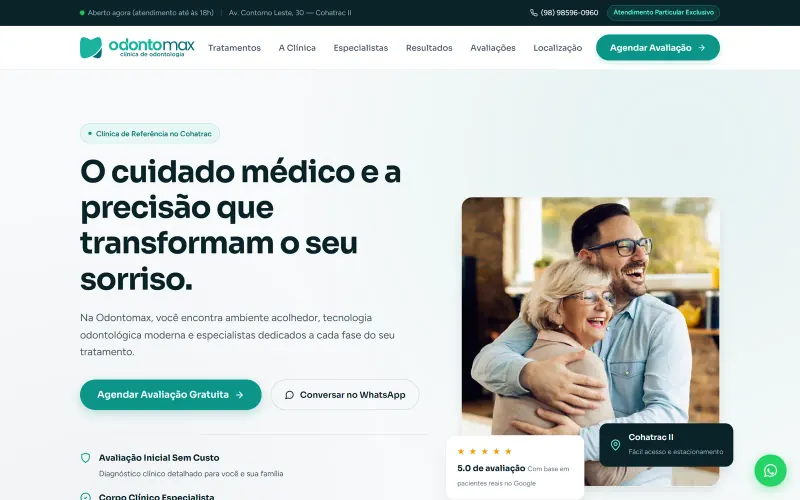 Página inicial do site Odontomax Cohatrac, clínica odontológica