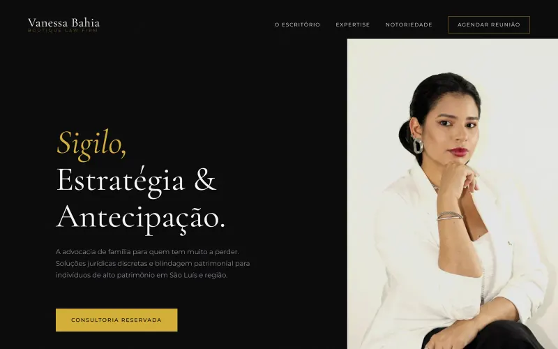 Página inicial do site Vanessa Bahia, advocacia de família